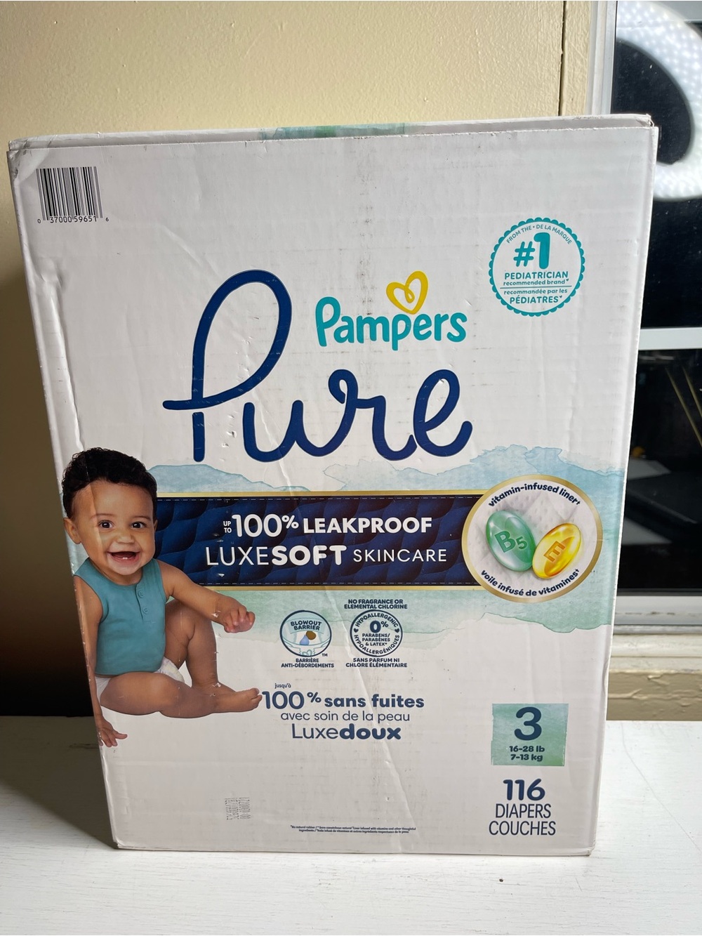 Pampers Pure Diaper Couches Size 3 (16-28lb) 116 Count Luxe Soft Skincare New